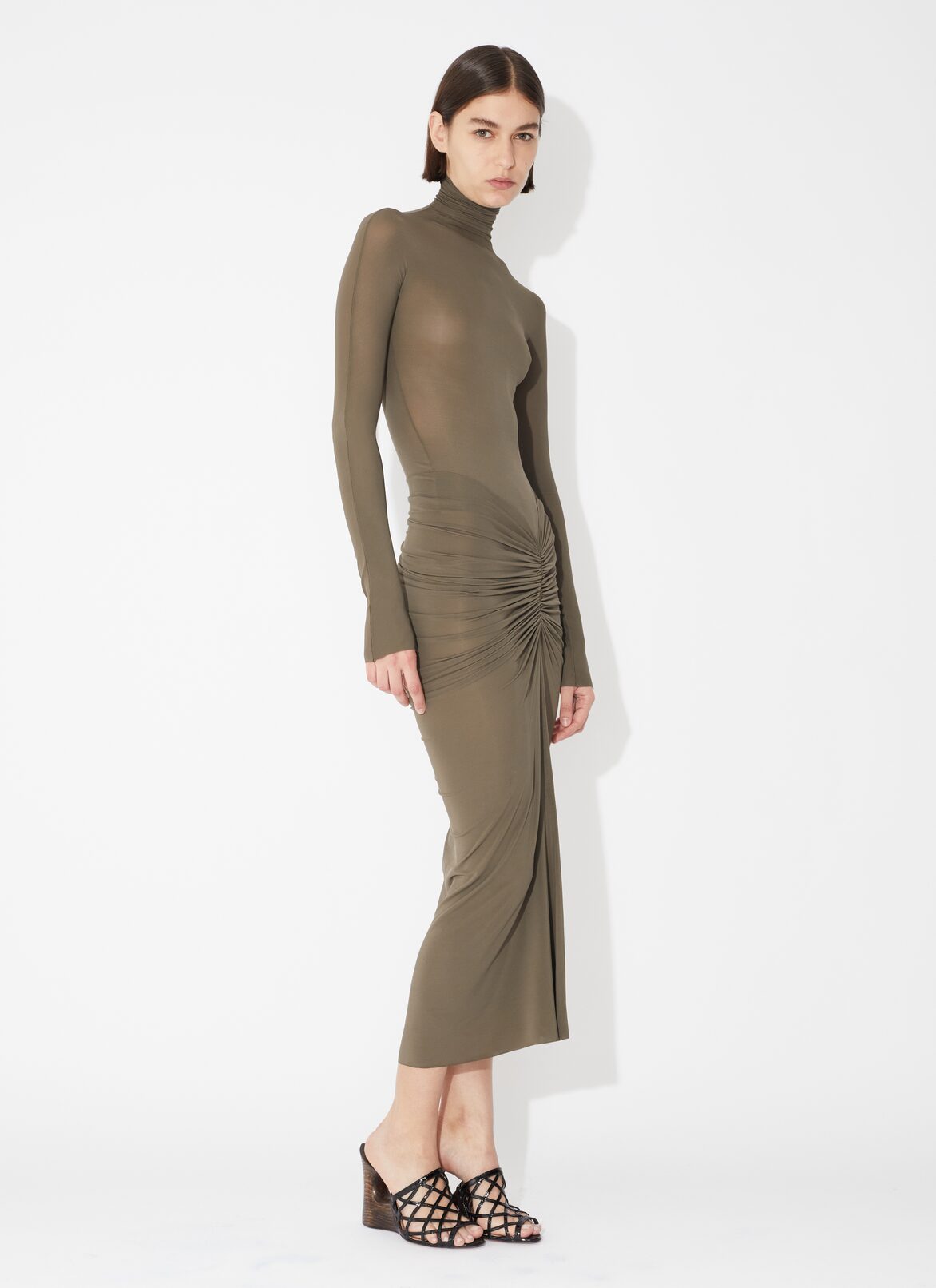 ROBE DRAPÉE EN JERSEY ALAÏA ROBE DRAPÉE EN JERSEY MARRON